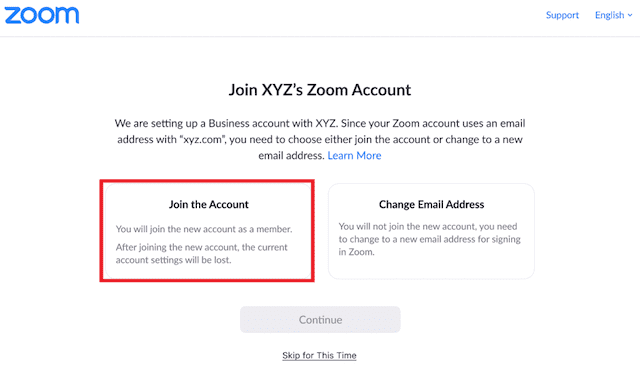 Screenshot of "Join the Account" Zoom page
